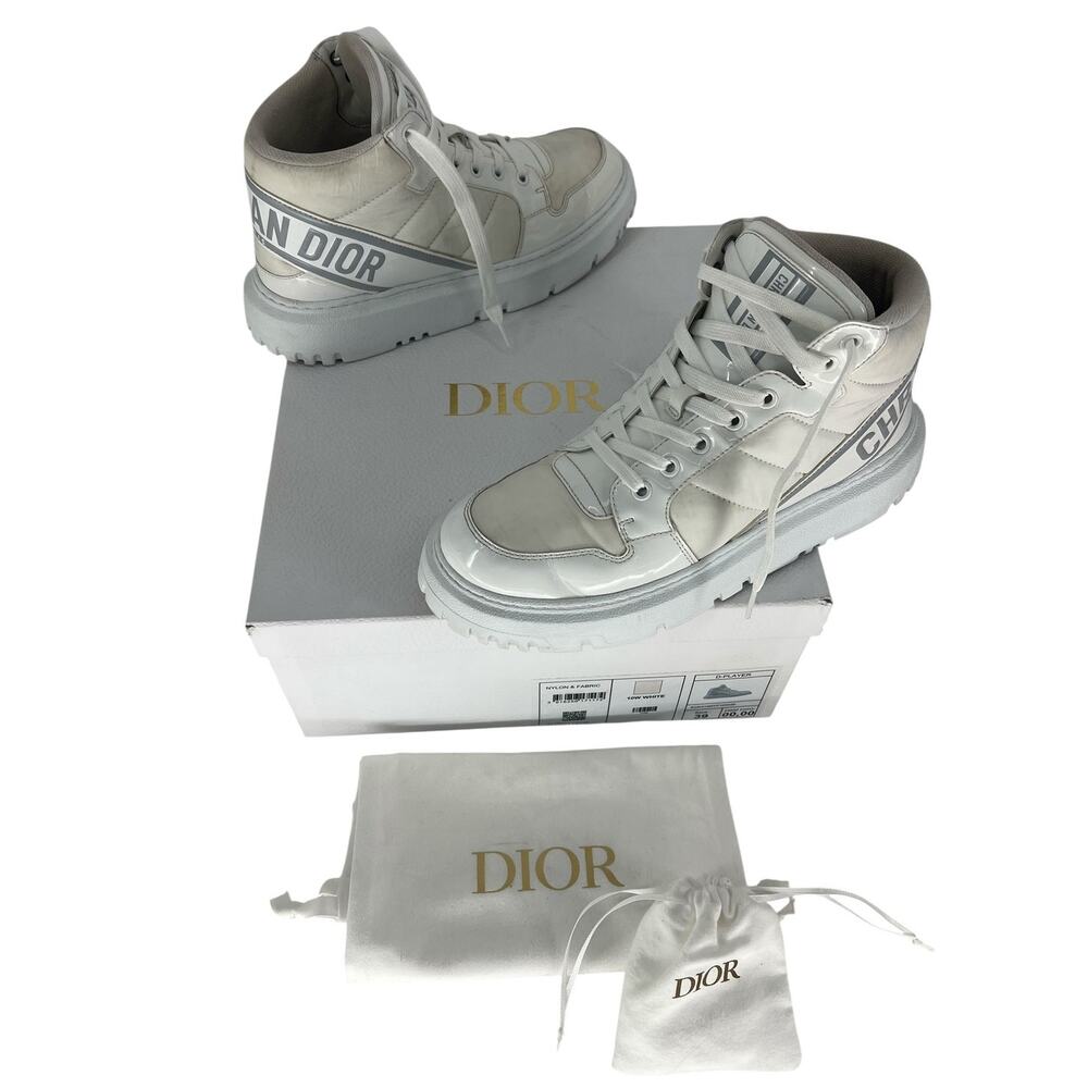 Christian Dior Nylon Fabric D-Player High Top Sneakers White Grey